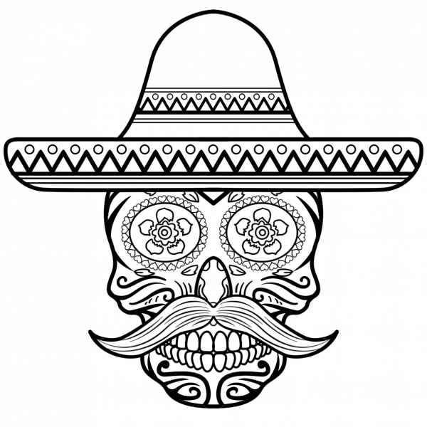 Sugar Skull in Sombrero coloring page image