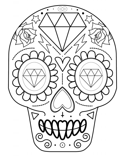 Sugar Skull with Diamonds coloring page image