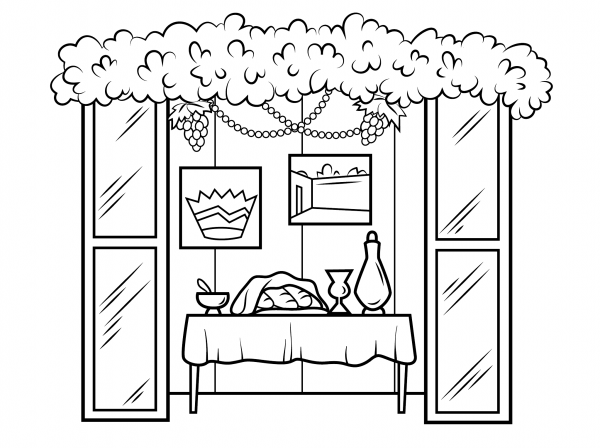 Sukkah for Sukkot coloring page image