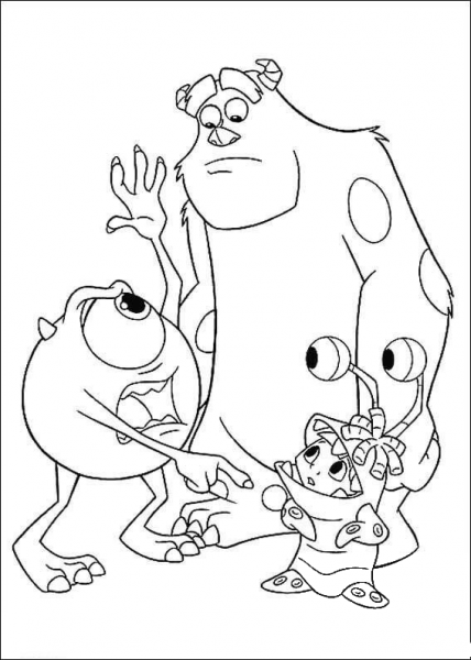 Sulley, Mike And Boo  coloring page image