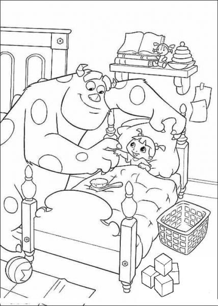 Sulley Tells A Story To Boo  coloring page image
