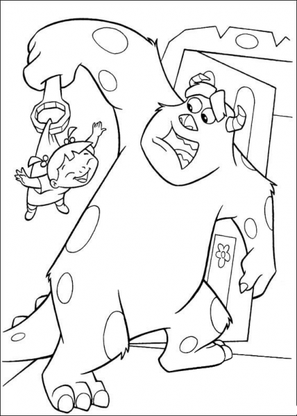 Sulley Tries To Catch Boo  coloring page image