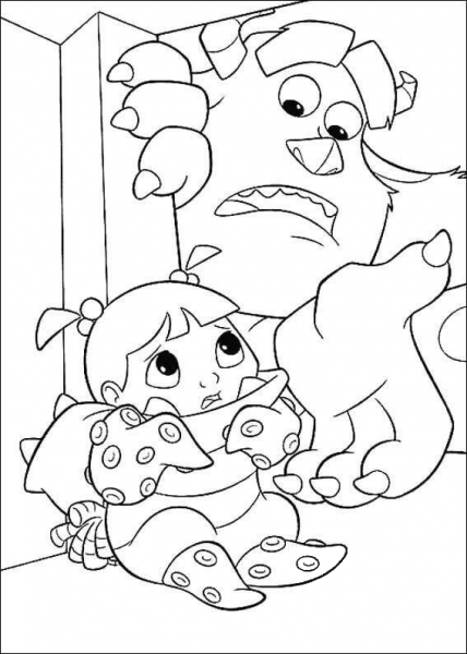 Sulley Tries To Help Boo  coloring page image