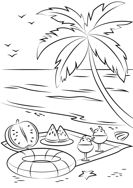 Summer Beach Picnic coloring page image