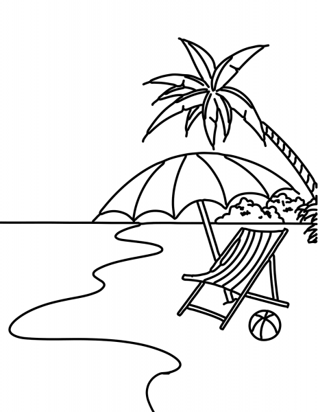 Summer Beach Scene coloring page image