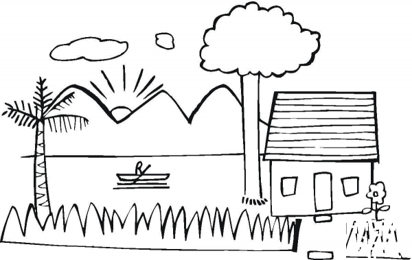 Summer House on the Lake  coloring page image