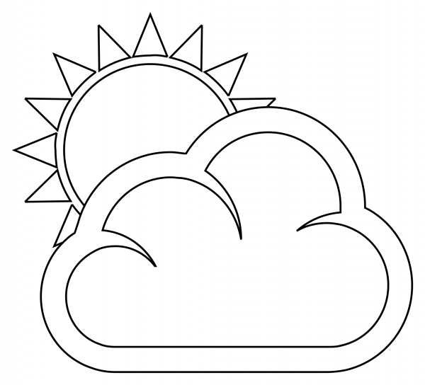 Sun Behind Cloud coloring page image
