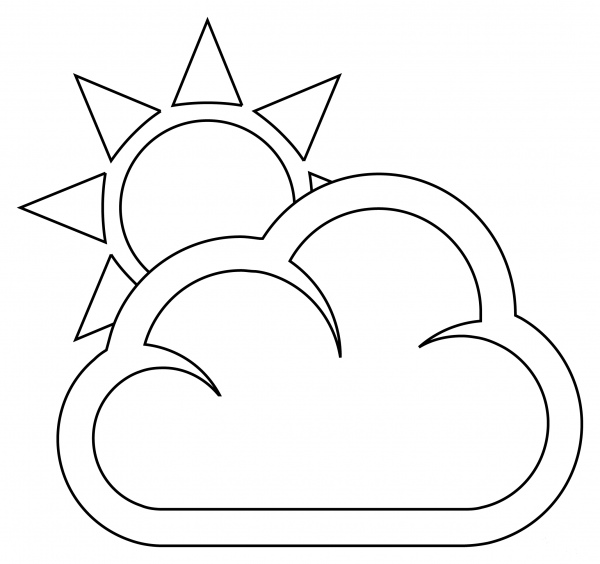 Sun Behind Large Cloud coloring page image