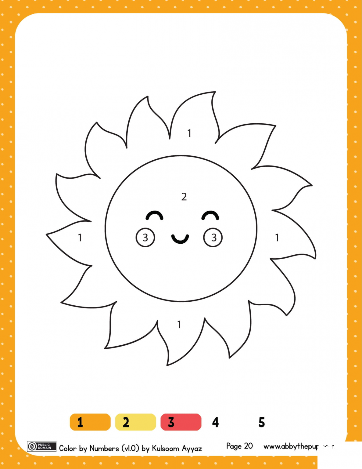 Sun Color by Numbers 1-3 - ColouringPages