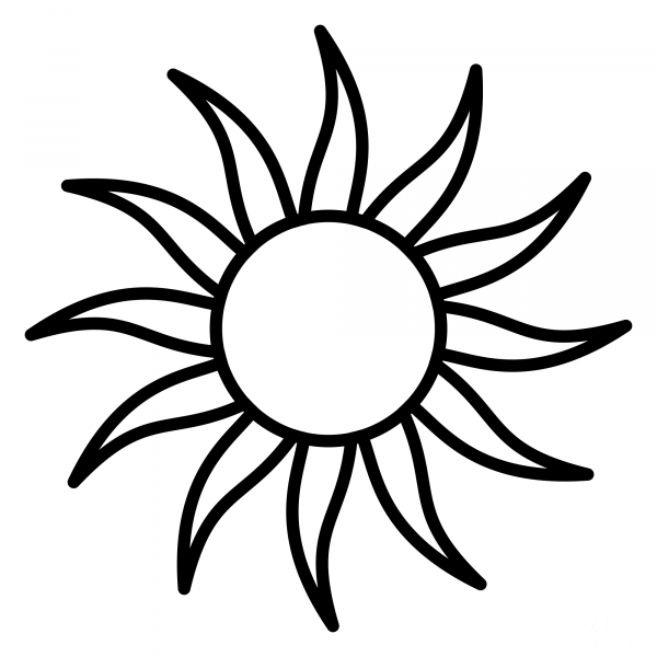 Sun Outline with 12 Beams coloring page image