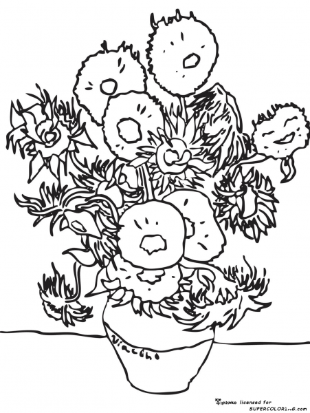 Sunflowers By Vincent Van Gogh coloring page image