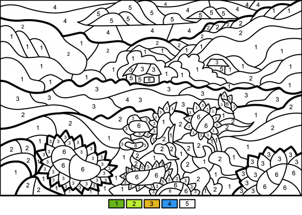 Sunflowers Color by Number image