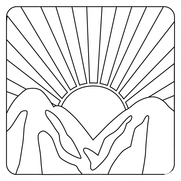 Sunrise over Mountains Emoji coloring page image
