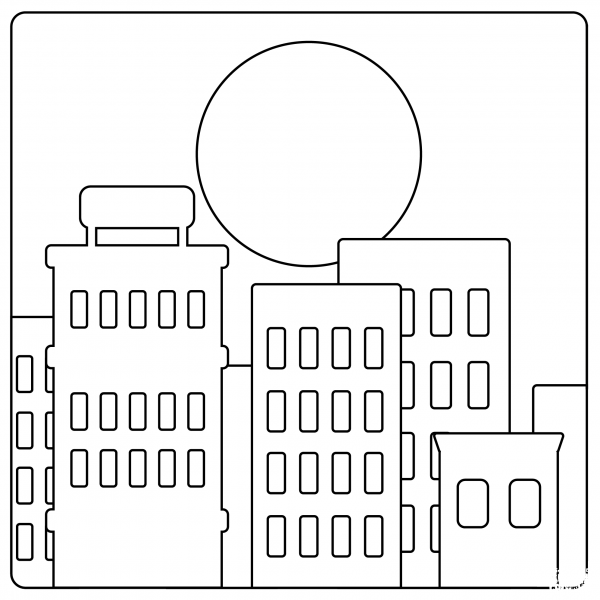Sunset Over Buildings Emoji coloring page image