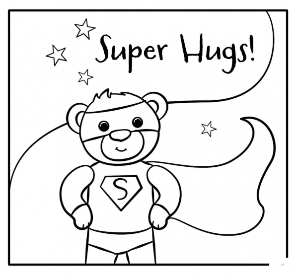 Super Hugs – Encouraging Notes with Superheros coloring page image