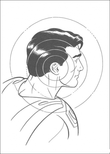 Superman could hear sound at almost any wavelength and at great distances. coloring page image
