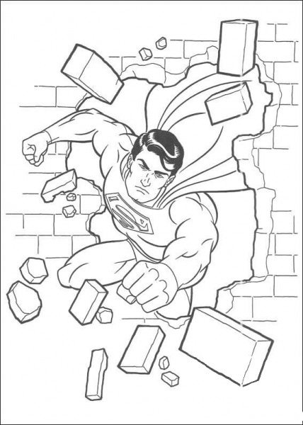 Superman goes through the wall coloring page image