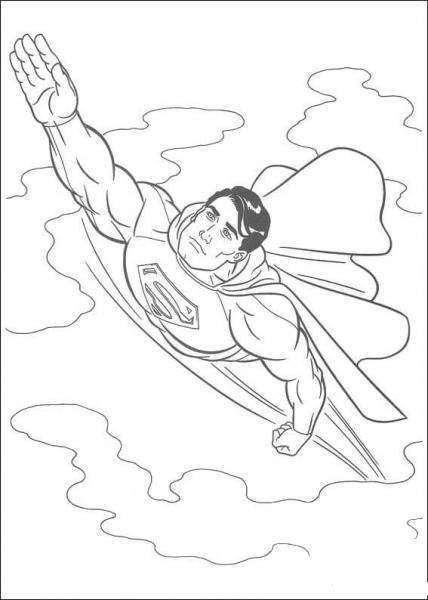 Superman in the sky coloring page image
