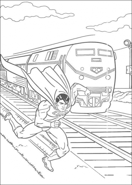 Superman is faster than a train coloring page image