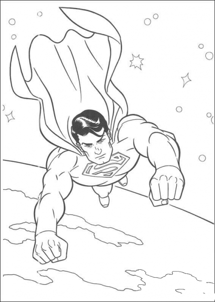 Superman is flying in the space coloring page image