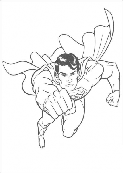 Superman is flying into the space coloring page image