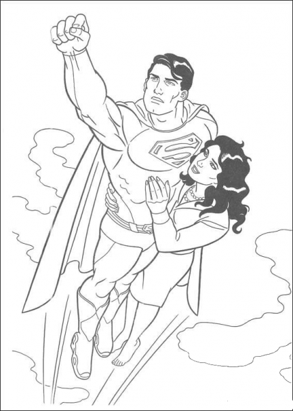 Superman Is Flying with Lois Lane coloring page image