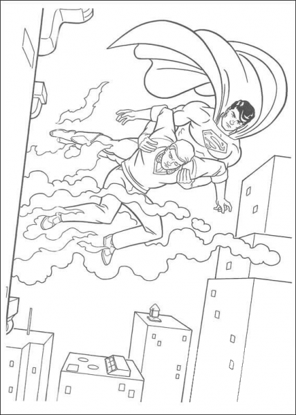 Superman is saving a man coloring page image