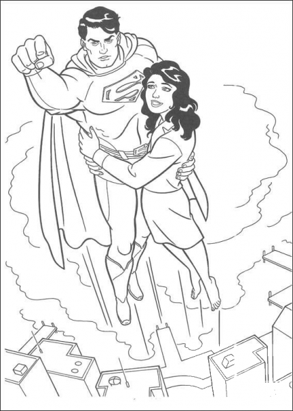 Superman is saving Lois Lane coloring page image