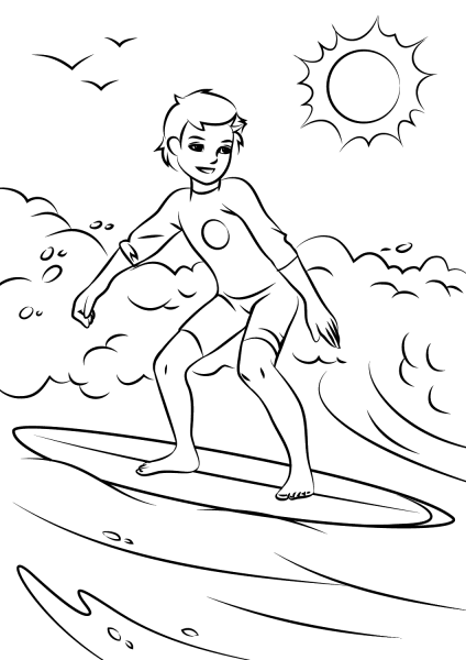 Surfer Boy coloring page image