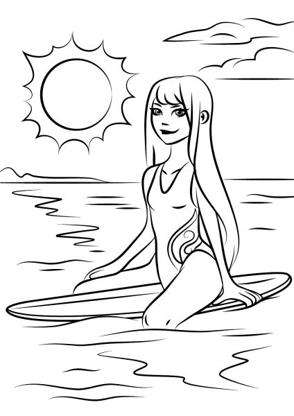 Surfer Girl coloring page image