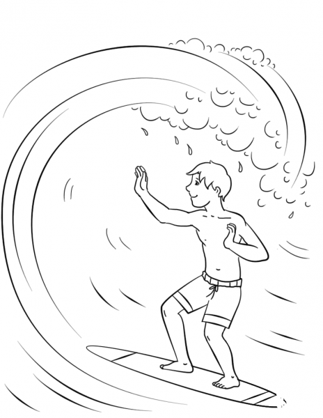 Surfing Boy coloring page image