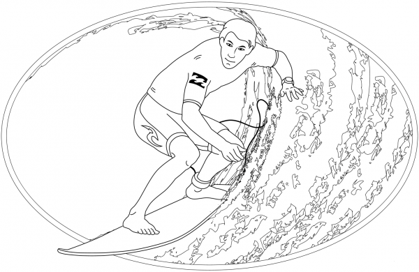 Surfing coloring page image