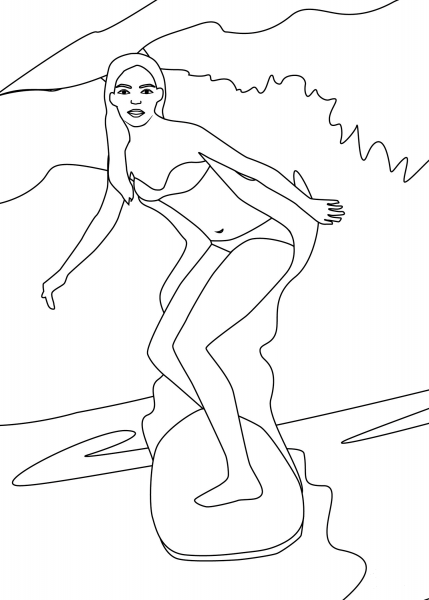 Surfing coloring page image