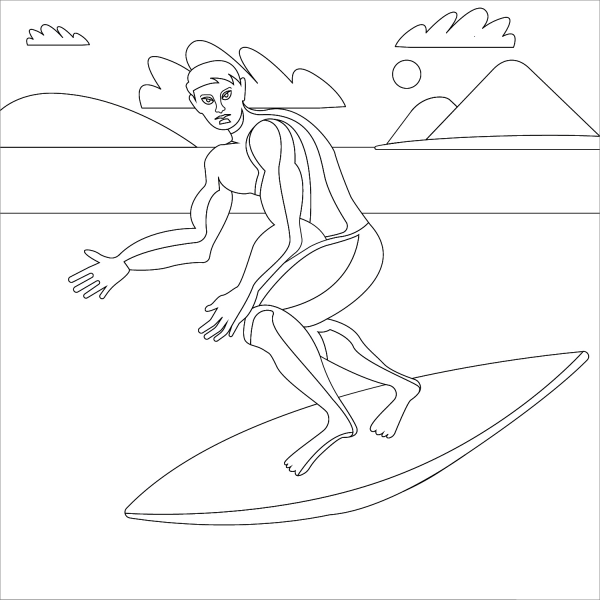 Surfing coloring page image