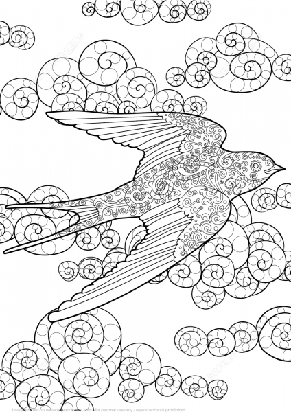 Swallow in the Sky Zentangle coloring page image