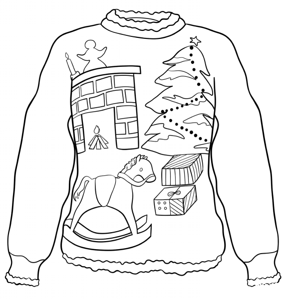 Sweater with Christmas Scene coloring page image