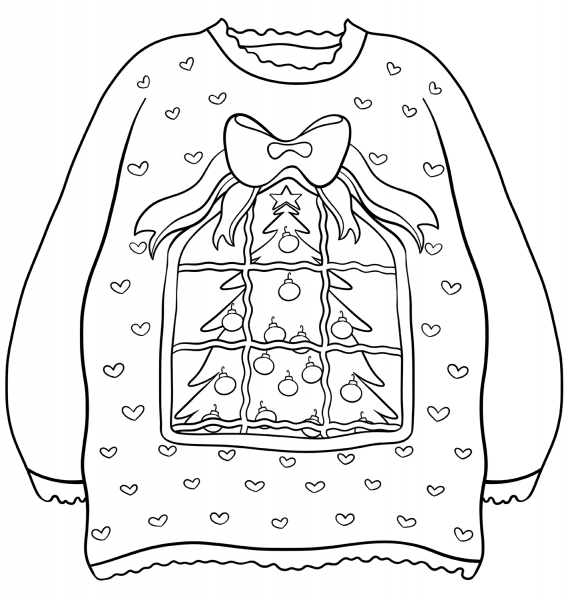 Sweater with Christmas Tree coloring page image