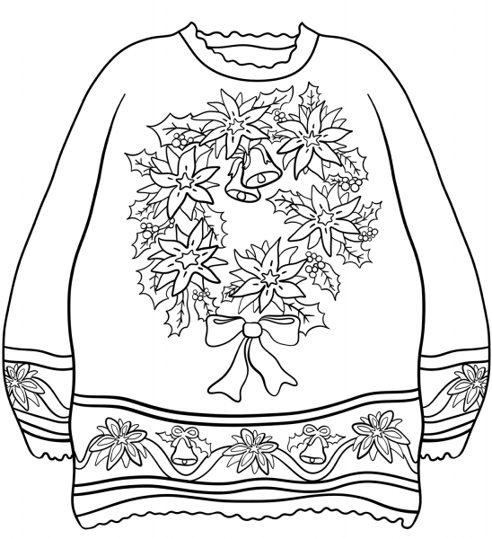 Sweater with Christmas Wreath coloring page image