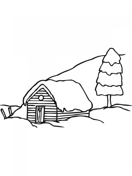 Sweden Winter Rural Landscape coloring page image