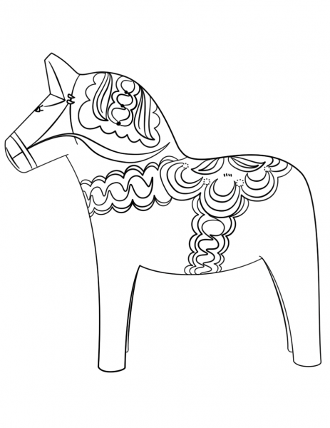 Swedish Dala Horse coloring page image