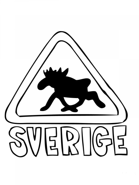 Swedish Moose Crossing Sign coloring page image