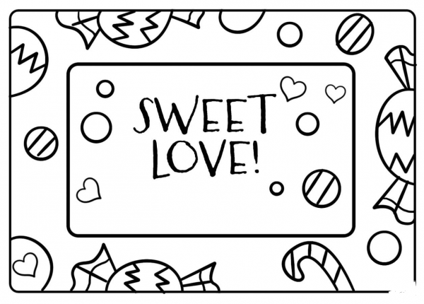 Sweet Love – Encouraging Notes with Candies coloring page image