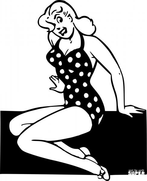 Swimsuit Pin up Pose coloring page image