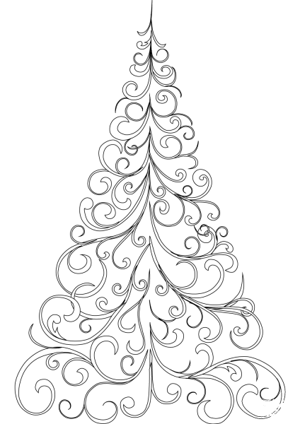 Swirly Christmas Tree coloring page image
