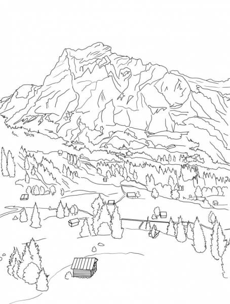 Swiss Alps coloring page image