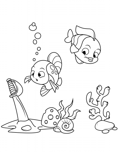 Sword at the Bottom of the Sea coloring page image