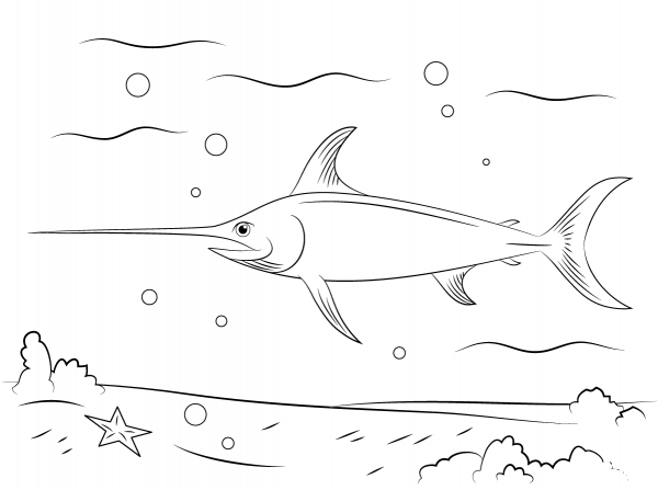 Swordfish coloring page image