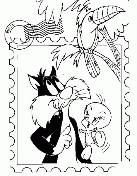 Sylvester and Tweety Post Card  coloring page image