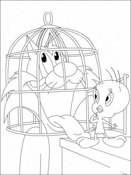 Sylvester Cat in the Cage coloring page image