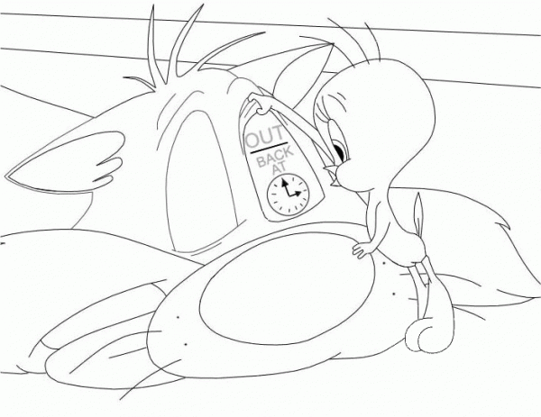 Sylvester cat Sleeps Well coloring page image